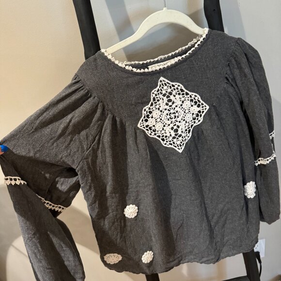 Zara Grey Long Sleeve Croqueted Blouse - Picture 2 of 6